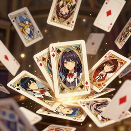 card dealer with cards flying, magnificent, close up, details, sharp focus, elegant, highly detailed, illustration, by Jordan Grimmer and greg rutkowski and PiNe(パイネ) and 薯子Imoko and 香川悠作 and wlop and maya takamura, intricate, beautiful, Trending artstation, pixiv, digital Art