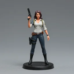 Product Introduction Photos, 4K, Full body, 80mm resin detailed miniature of a spy woman with pistol.