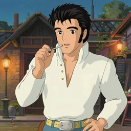”flamboyant Elvis Presley. Anime. Studio Ghibli.”
