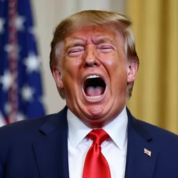 donald trump yelling with an extremely large open mouth, while crying