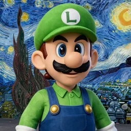hyper realistic, realistic - anime, portrait, beautifully rendered, italian garb the future, scifi, caricature, luis guzman as luigi wearing green, smirking deviously, luigi, luigi's nose, painted by frida kahlo, andy, warhol, vincent van gogh, jan van eyck, albrecht durer, gustave courbet, greg rutkowski, wlop, artgerm, dishonored 2,