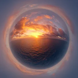 sperical hdri map, epic fantasy, ocean, mattepainting, octane, warm sundown, fall vibrancy, swirley clouds, by greg rutkoswki, by gehry, by annie leibovitz