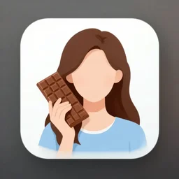 iphone app icon of a woman holding a chocolate bar,