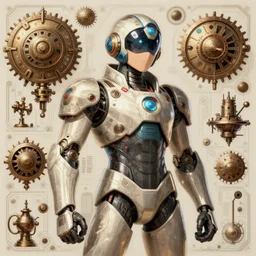 retro futuristic megaman cut man portrait, sci-fi steampunk, fantasy, intricate, elegant, highly detailed, digital painting, artstation, concept art, smooth, sharp focus, illustration, art by artgerm and greg rutkowski and alphonse mucha