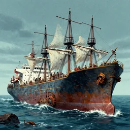 a colossal shipwreck in the style of lisa frank