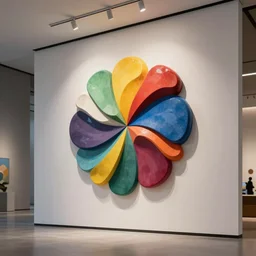 : colorful abstract sculpture on the wall in modern architecture cinematic lighting, hyper - realistic, detailed, render by c 4 d octane, unreal engine, 8 k 3 d render