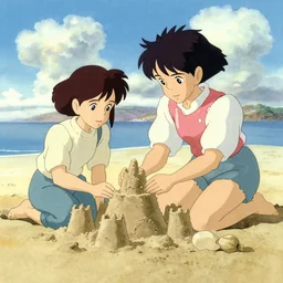 a wholesome animation key shot of nausicaa making sand castles at the beach, studio ghibli, pixar and disney animation, sharp, disney concept art watercolor illustration by mandy jurgens and alphonse mucha and alena aenami, pastel color palette, bloom, dramatic lighting