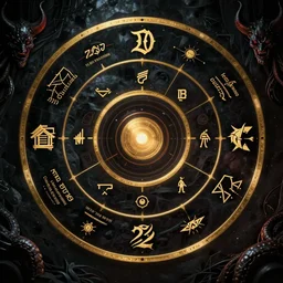 cyberpunk zodiac chart designed by unseen, sinister demons from realms beyond