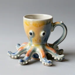 a ceramic octopus sculpture mug, creative, beautiful, award winning design, functional, colorful