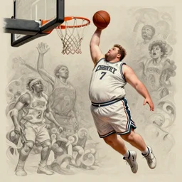 an incredibly fat man dunking a basketball, elegant intricate digital painting artstation concept art by mark brooks and brad kunkle extreme detailed