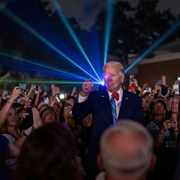 Joe Biden shooting laser beams out of his eyes into a crowd