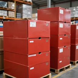 a picture of a warehouse full of boxes but all boxes are red