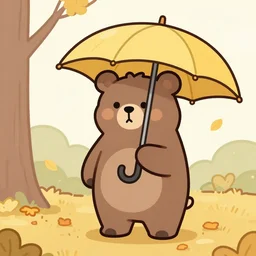 autumn a bear with an umbrella cartoon trending on artstation