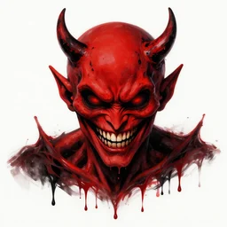 devil smiling, scary, abomination, drip painting, red and black, vibrant colors, white background, maximalist, 8 k, highly detailed
