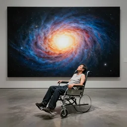 art installation. paralyzed by the indescribable beauty of the cosmos. by guo pei, by tex avery dreary