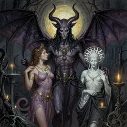baphomet with Aleister Crowley, by Raphael Hopper, and Rene Magritte. Highly detailed, romantic, enchanting, magical, occult trending on artstationHQ