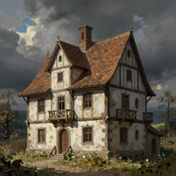 medieval house, digital painting, by Max Beckmann