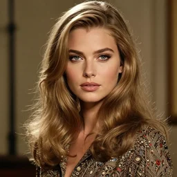 portrait photo of a gorgeous young Doutzen Kroes with intricate detailed as Bond Girl in Retro 70s movie in the style of stefan kostic realistic sharp