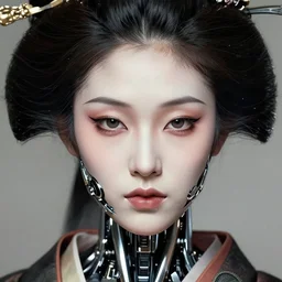 organic geisha cyborg, face opening metal robot inside, fine - face, realistic shaded perfect face, fine details. anime. realistic shaded lighting poster by ilya kuvshinov, magali villeneuve, artgerm, jeremy lipkin and michael garmash and rob rey