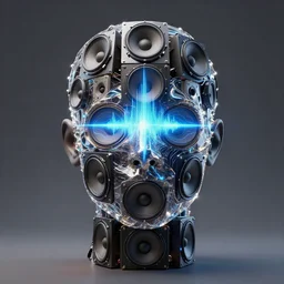 highly detailed surreal vfx portrait of a 3 d head made of speaker stacks. 🔈 polyphonic pulse projections, liquid light, metallic, galactic, crystalline edges, elegant, centered hyperrealistic, octane render, inspired by james jean, okuda sam miguel, android jones, beeple, rhads 8 k