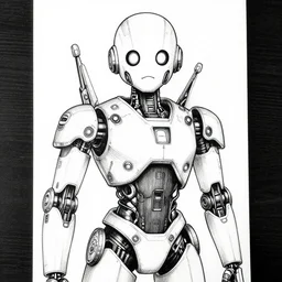 friendly robot, portrait, cyberpunk 2 0 2 0 manual, by steampoweredmikej, inktober, ink drawing, black and white, coloring pages, manga, highly detailed