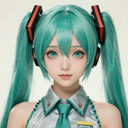 cinematic portrait of hatsune miku, intricate, elegant, by alyssa monks, highly detailed, symmetrical face, fine details, masterpiece, trending on artstation