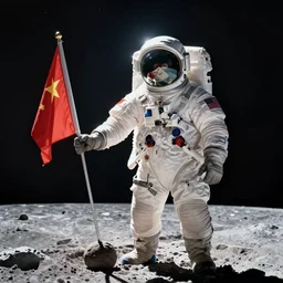 ussr astronaut planting a flag on the moon