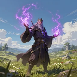epic magic, a mage channeling arcane magicks on a clear sunny day, mystical energy above an open meadow, d & d fantasy digital painting, hd, 4 k, 8 k