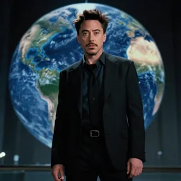 film still of Robert Downey Jr as Cobb with the world bending in the background in Inception, 4k
