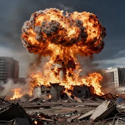 beijing destroyed by nuclear explosion, ruins on fire, hyperdetailed, artstation, cgsociety, 8 k