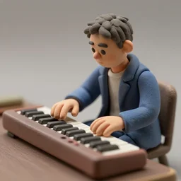 a keyboard player made of clay, hyper detailed, 8 k, photorealistic, cinematic light,