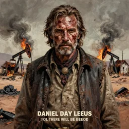 character portrait of daniel day lewis from there will be blood and joaquin phoenix startting in the western blood meridian. world weary, horror, gloomy. grime, dirt, motor oil, coal. desert scene. burnt out houses. oil painting, highly detailed, centered, digital painting, artstation, concept art, smooth, sharp focus, illustration, artgerm, tim bradstreet, tomasz alen kopera, peter mohrbacher, donato giancola, joseph christian leyendecker, zdzisław beksinski, drew struzan, hell demons