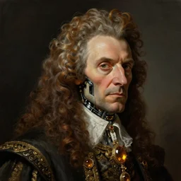 portrait, headshot, insanely nice hair style, dramatic hair color, digital painting, of a old 1 7 th century, old cyborg merchant, amber jewels, baroque, ornate clothing, scifi, realistic, hyperdetailed, chiaroscuro, concept art, art by franz hals and jon foster and ayami kojima and amano and karol bak