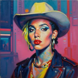 a beautiful painting cyberpunk jibaro, by andy warhol realistic oil painting