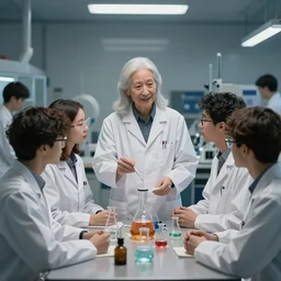 ( ( ( ( a humanity aligned super friendly and wise ai teaching a group of human scientists how to align with humanity ) ) ) )!!!, masterpiece trending on artstation, ultradetailed, digital art, octane render