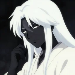 anime god by yoshitaka amano : 5 black skin, soft white hair : 5