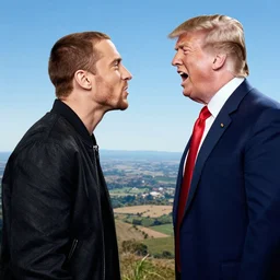 eminem yelling at donald trump, studio photo, hdr, award winning photo, stunning scenery, 8 k