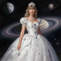 taylor swift as a princess of the asteroid belt, intricate, elegant, highly detailed, digital painting, artstation, concept art, smooth, sharp focus, illustration, art by frank frazetta, william mortensen, arny freytag