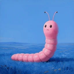 a very beautiful matte painting of a blue landscape with a giant pink worm with human face rising on the horizon, 8 k, trending on artstation, landscape painting, daniel merriam, martin johnson heade, hyperdetailed, artstation, cgsociety