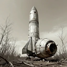 abandoned rocket ship, distant knotted branches, extremely detailed