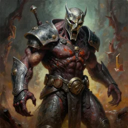 doomguy in hell, 8 k, stunning detail, works by artgerm, oil on canvas by gerald brom and greg rutkowski, michael cheval, peter murbacher, boris vallejo, jessica rossier, cinematic lighting, high detail, masterpiece, a lot of wow, artstation headquarters