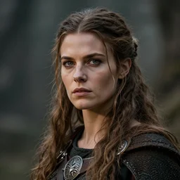 head and shoulders portrait of a barbarian, female, high fantasy, dnd, cinematic