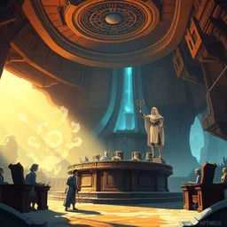 photo cartoon illustration comics manga painting of tribunalenvironement : 6 fantasy environement, digital painting, unreal engine, 8 k, volumetric lighting, contrast by john kirby by carl warner and jim woodring, trending on artstation