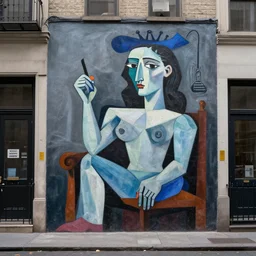 hyper realistic, high detail photo of new york street ( painted in the style of picasso ), beautiful, dreary lighting