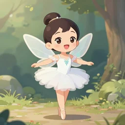 happy fairy ballerina, chibi anime, digital art