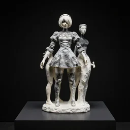 a surreal contemporary ceramic sculpture of on a plinth, by victo ngai, by hikari shimoda, by tracie grimwood, in the style of nier automata, plain black background
