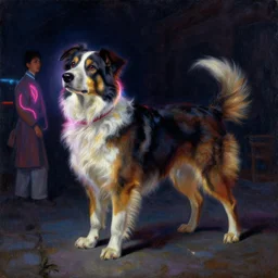 dog, wuxia, neon light, painting by gaston bussiere, craig mullins, j. c. leyendecker