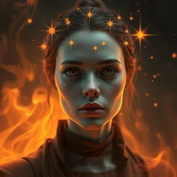 3 d octane render unreal engine cubist portrait painting of witch stars ethereal flames phantom shapes