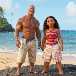 dwayne the rock johnson but it's maui from disney's moana and moana is kevin hart