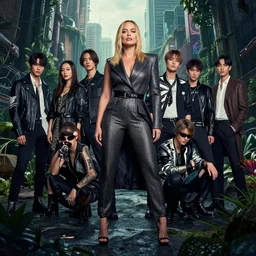 full body shot of margot robbie by wlop, rossdraws, mingchen shen, bangkuart, sakimichan, yan gisuka, jeongseok lee, arney freytag, artstation, fantasy photoshoot, urban jungle, fashion pose, octane, 4k